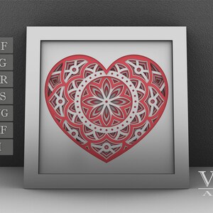 3D Heart Mandala Shadow Box SVG: Layered Laser Cut File
