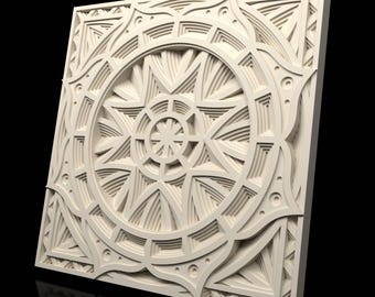 3D Wall Panel STL file for CNC Router and 3D Printing, CNC file for Wood, 3D Wall Art Panel, 3D model of decorative wall panel Mandala - M02