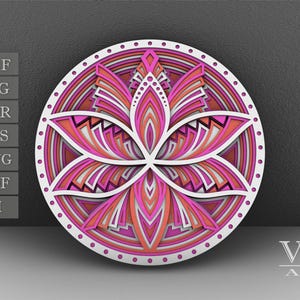 3D Lotus Mandala SVG: Layered Laser Cut File