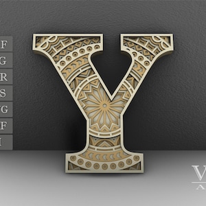 Layered Mandala Letter Y: Laser Cut Letters SVG DXF (Digital Product)