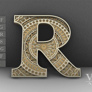 Layered Mandala Letter R: Laser Cut Letters SVG DXF (Digital Product)