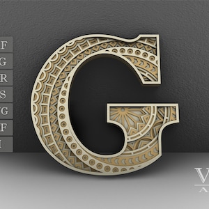 Layered Mandala Letter G: Laser Cut Letters SVG DXF (Digital Product)