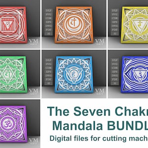Seven Chakras Mandala SVG Bundle: CNC Laser Cut Pattern (Digital Download)
