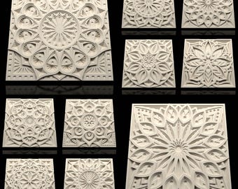 Bundle 3D Wall Panels STL files for CNC Router and 3D Printing, CNC files for Wood, 3D models of decorative wall panels Mandala M11 - M20