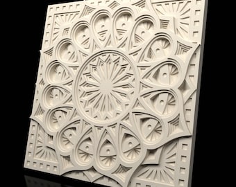 3D Wall Panel STL file for CNC Router and 3D Printing, CNC file for Wood, 3D Wall Art Panel, 3D model of decorative wall panel Mandala - M11