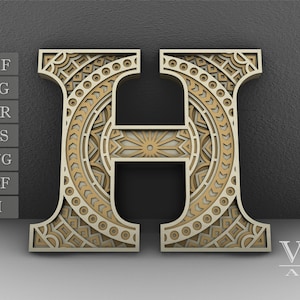 Layered Mandala Letter H: Laser Cut Letters SVG DXF (Digital Product)