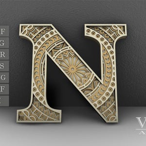 Layered Mandala Letter N: Laser Cut Letters SVG DXF (Digital Files)