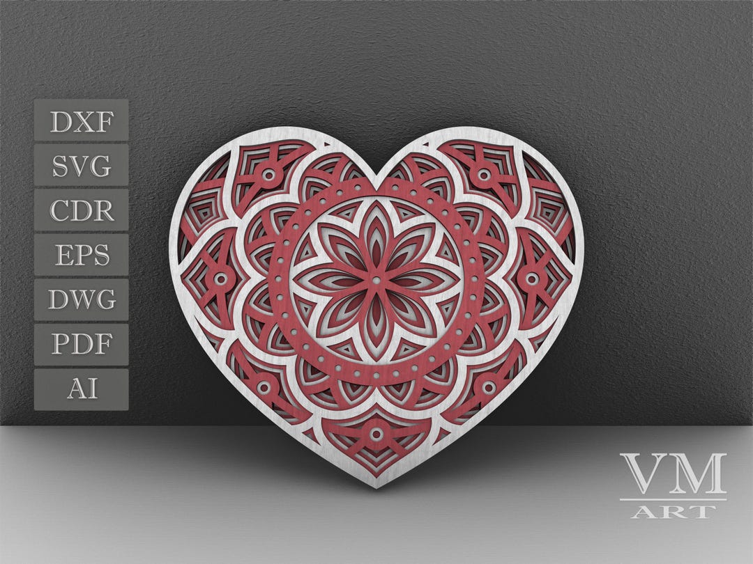Layered Heart SVG File, 3D Heart Mandala, Cut File, Laser Cut File ...