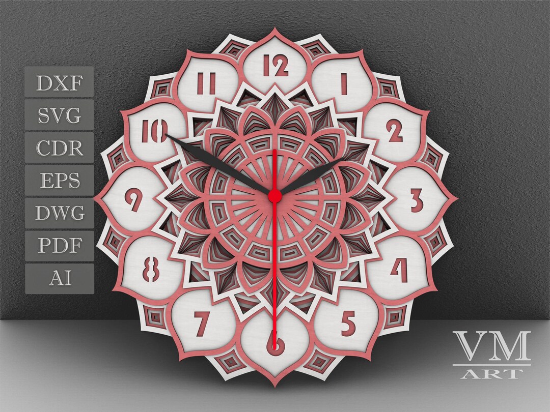 Layered Wall Clock SVG, Laser Cut File Clock Mandala, Vector Layout for ...