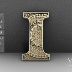 Layered Mandala Letter I: Laser Cut Letters SVG DXF (Digital Product)