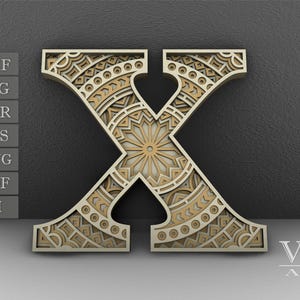 Layered Mandala Letter X: Laser Cut Letters SVG DXF (Digital Product)