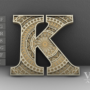Layered Mandala Letter K: Laser Cut Letters SVG DXF (Digital Files)