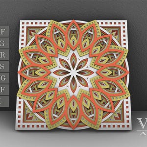Layered Mandala SVG File, 3D Flower Mandala, Cut file, Laser cut file Mandala DXF file, Layered Mandala SVG for Cricut - M09