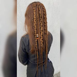 Brown Boho Braided Hair Clip: Synthetic Dreadlock Extension with Beads