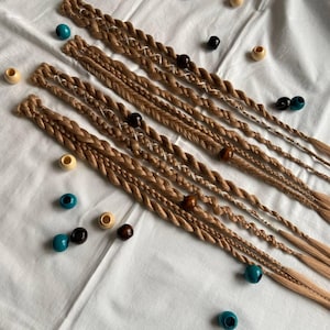 Light Beige Braided Hair Extensions – Synthetic Braids with Beads, Boho Elfcore Hairpiece