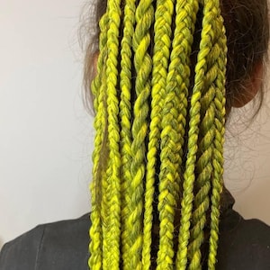 Lime Green Braided Dread Ponytail – Boho Synthetic Hair Extension with Beads – Festival & Cosplay Hairpiece