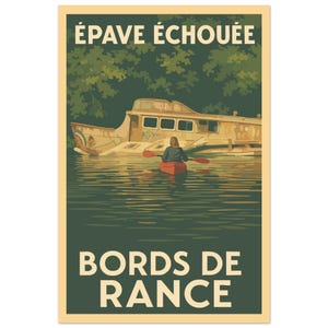 Poster d'epoca "Relitto spiaggiato" - Poster di kayak sul Rance - Illustrazione retrò Brittany Nature