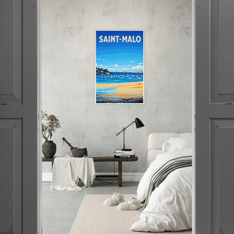 Affiche Saint-Malo, plage et voiliers, vue 4