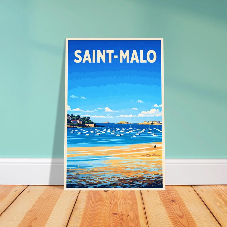 Affiche Saint-Malo, plage et voiliers, vue 5