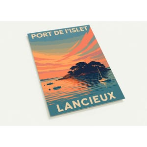 Carte postale vintage – Port de l’Islet, Lancieux, coucher de soleil