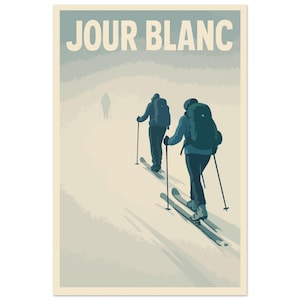 Vintage Skiing Poster | White Day in the Alps | Retro Mountain Poster | Winter Snow Illustration | Chalet Decor