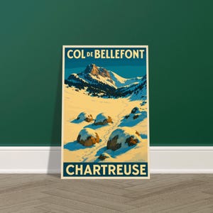 Vintage poster Col de Bellefont – Chartreuse | Retro winter mountain poster