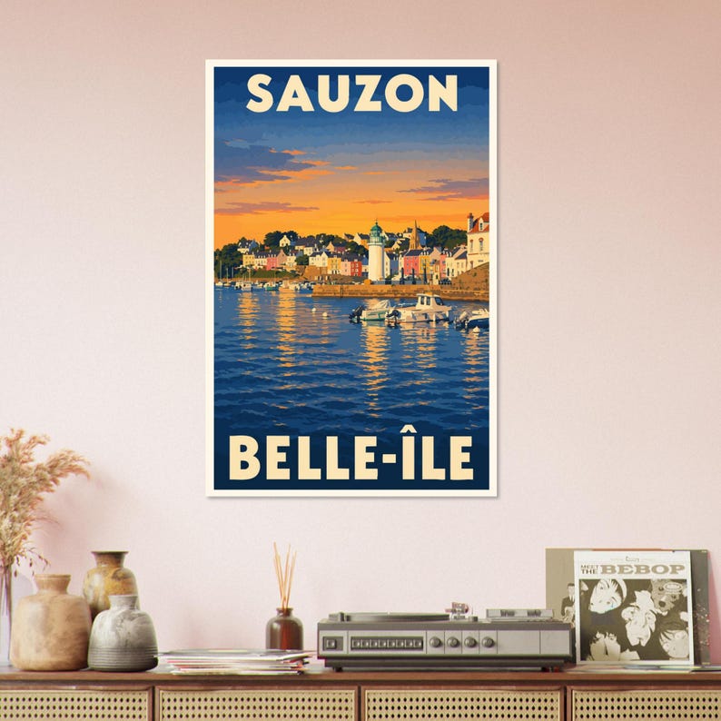 Affiche Sauzon, le port et son phare, vue 3