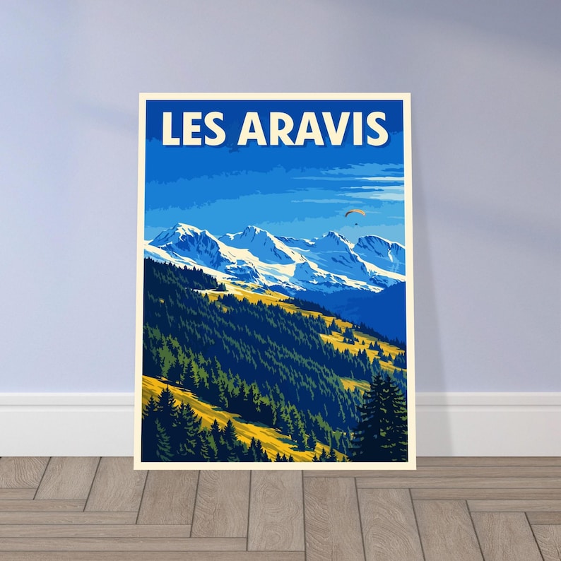 Affiche vintage Les Aravis, alpages enneigés