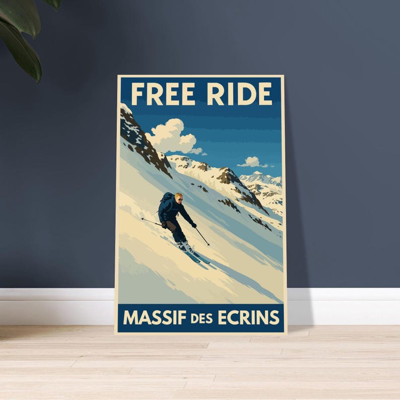 Affiche vintage Freeride dans les Écrins