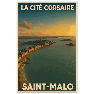 Pôster Vintage de Saint-Malo – A Cidade dos Corsários ao Pôr do Sol – Pôster Retrô da Bretanha