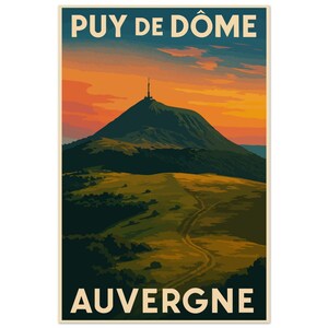 Poster vintage del Puy de Dôme – Illustrazione retrò dell'Auvergne | Manifesto della natura montana