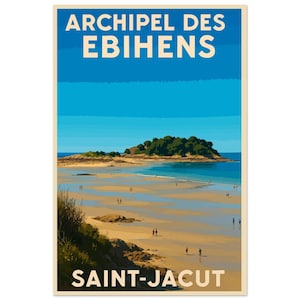 Poster vintage Les Ébihens – Bassa marea a Saint-Jacut-de-la-Mer | Poster retrò della costa della Bretagna - Poster su carta opaca premium