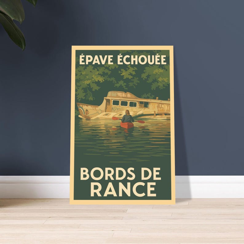 Affiche vintage L'épave échouée, kayak sur la Rance