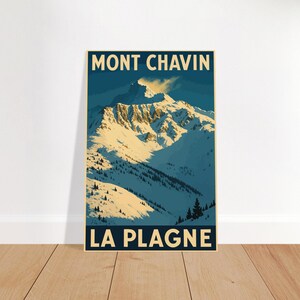Mont Chavin Poster – La Plagne | Vintage Alpine Skiing Poster | Retro Snowy Mountain Illustration