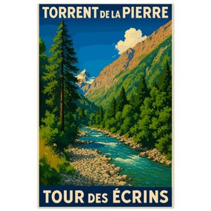 Manifesto vintage Torrent de la Pierre – Tour des Écrins | Manifesto della natura montana