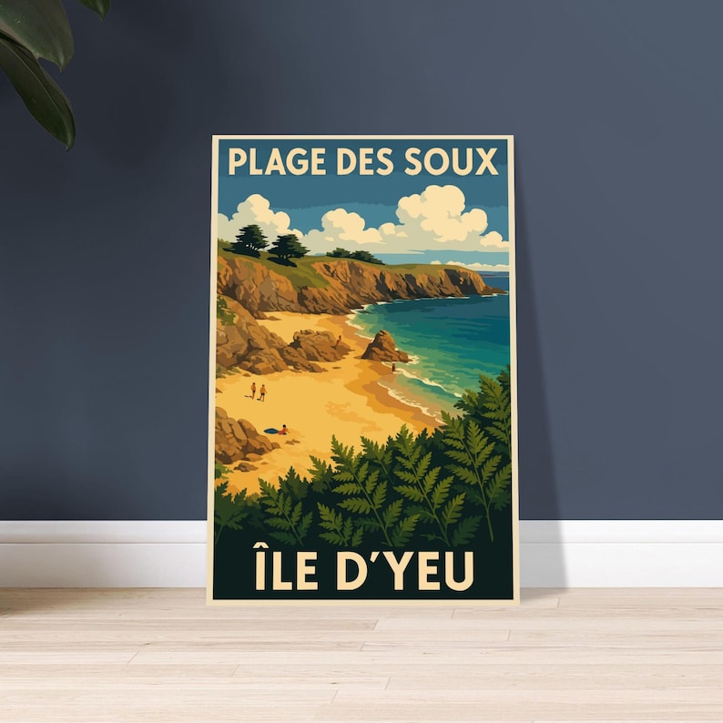 Affiche vintage La plage des Soux, Île d'Yeu
