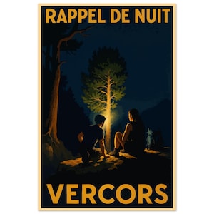 Vercors Night Poster – Night Reminder – Mountain Hiking Illustration – Vintage Climbing Poster