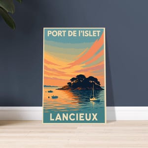 Pôster vintage da Bretanha – Pôster do pôr do sol em Lancieux – Papel fosco clássico