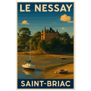 Poster vintage Le Nessay – Saint-Briac | Castelo à beira-mar na Bretanha | Pôster estilo viagem retrô