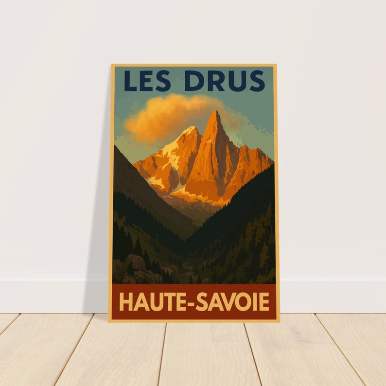 Affiche vintage Les Drus, Chamonix