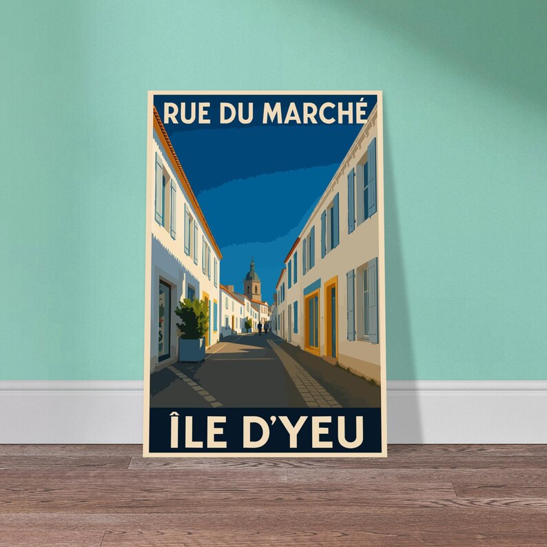 Affiche vintage La rue du Marché, Île d'Yeu