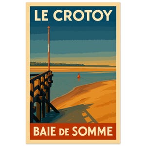 Poster vintage Le Crotoy – Poster retrò Baie de Somme – Illustrazione della spiaggia dell'Hauts-de-France