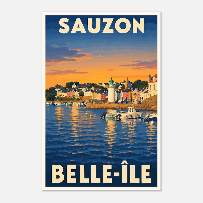 Affiche Sauzon, le port et son phare, vue 2