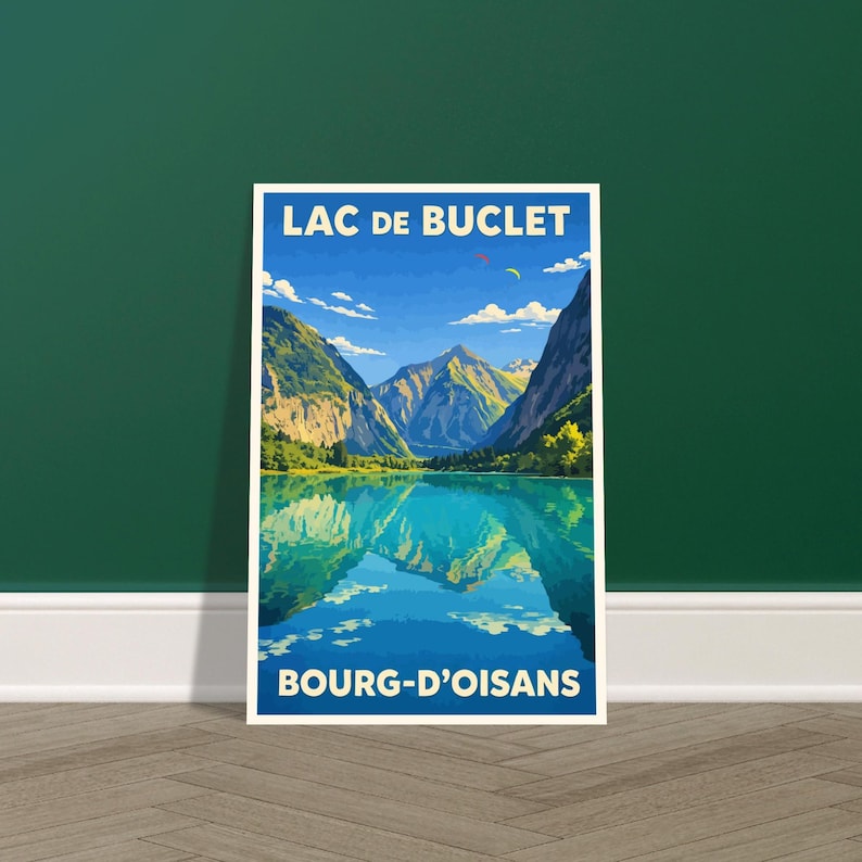 Affiche vintage Le lac de Buclet, Bourg-d'Oisans