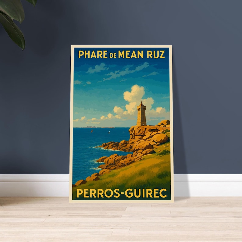 Affiche vintage Le phare de Mean Ruz, Perros-Guirec