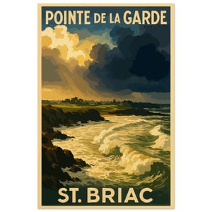 Poster Pointe de la Garde – Poster Tempesta in Bretagna | Saint-Briac Vintage Wall Art - Poster in carta opaca premium