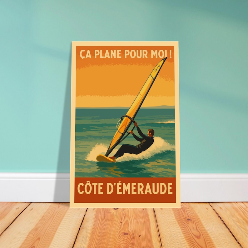 Affiche vintage Planche à voile sur la Côte d'Émeraude