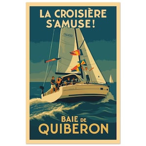Póster vintage El crucero se divierte – Póster retro Bahía de Quiberon – Velero y mar en Bretaña