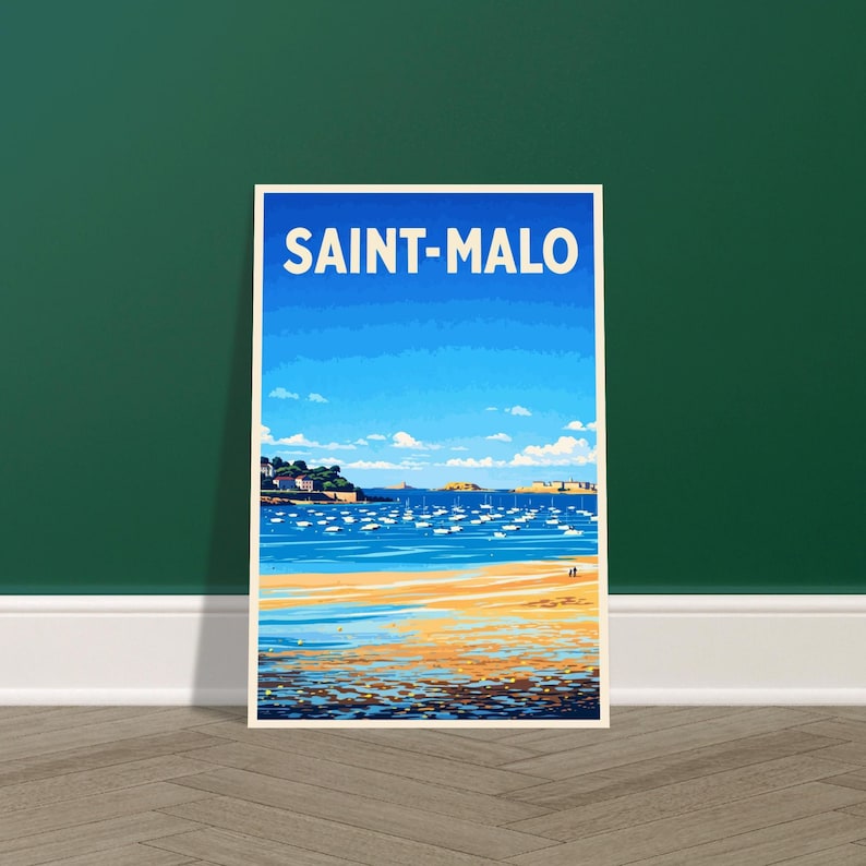 Affiche vintage Saint-Malo, plage et voiliers
