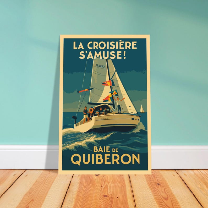 Affiche vintage Voilier en baie de Quiberon